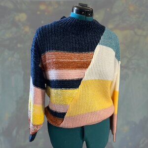 Upcycled spliced mock neck sweater sz L